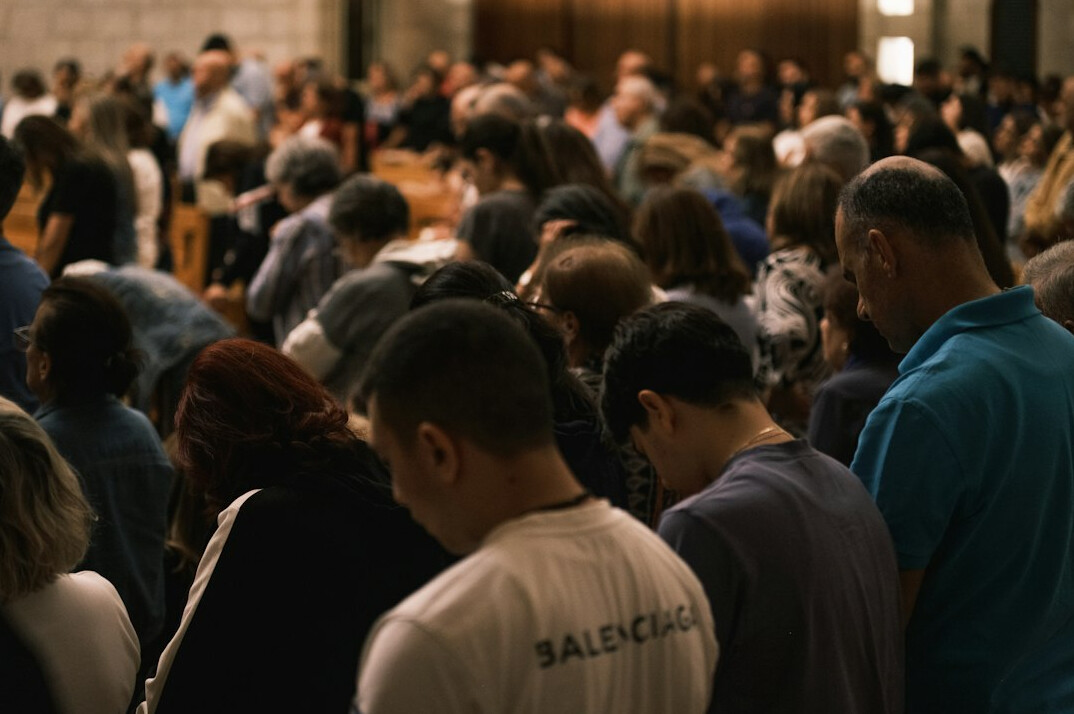 crowd of worried people